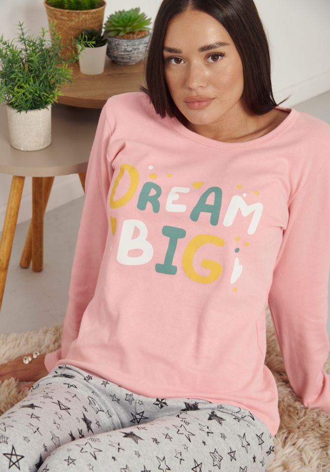 Дамска пижама с логото на Dream Big и панталон със звезди