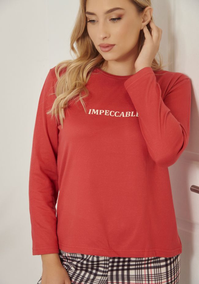 Women's pajamas with logo and checkered trousers